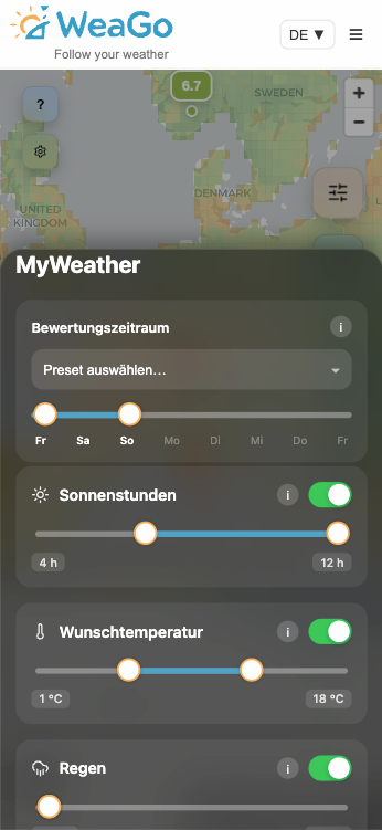 WeaGo Wetter-Einstellungen