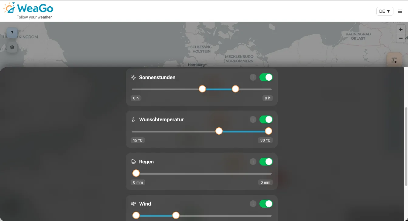 WeaGo Wetter-Einstellungen