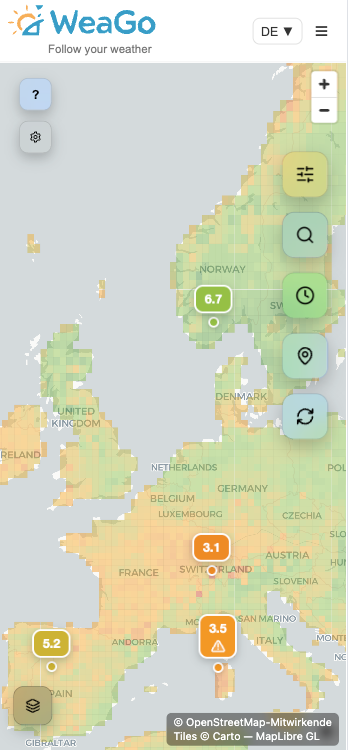 WeaGo Kartenansicht – Europa Übersicht